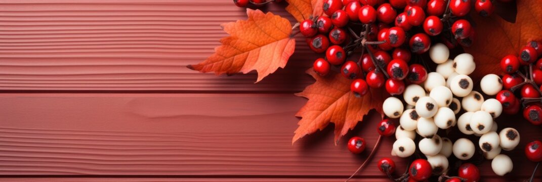 Autumn Composition Made Beautiful Flowers Berries, Banner Image For Website, Background, Desktop Wallpaper