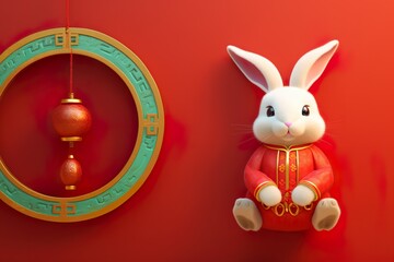 chinese new year celebration background with cute zodiac rabbit 