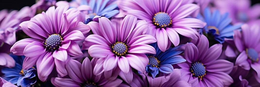 Beautiful Abstract Blue Purple Flowers, Banner Image For Website, Background, Desktop Wallpaper