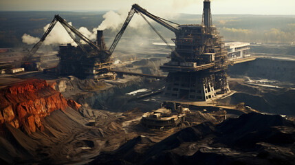 Giant excavator digging coal