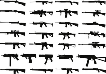 set of weapons, rifles, shotguns silhouette on a white background vector - obrazy, fototapety, plakaty