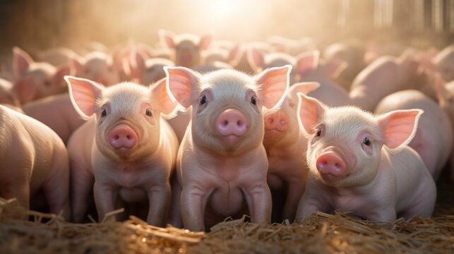 Eco Pig And Piglets At Home Farm Pigs At The Factory.