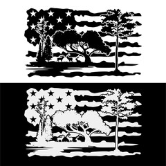 USA Flag Patriotic American Deer Hunting Design Background Illustration
