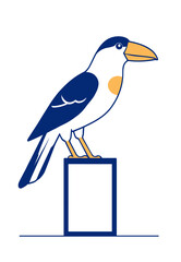 Bird with big yellow beak, flat vector illustration.