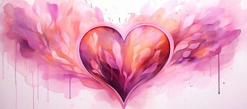 Watercolor abstract heart in pink tones on white background. Banner for valentine's day. Love