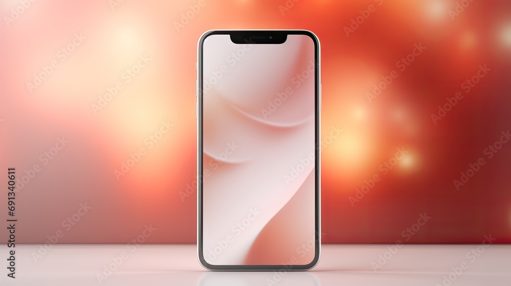 Aufkleber a smartphone with a colorful wave pattern on the screen is on a wooden table.