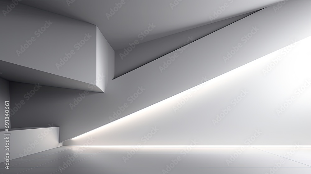 Poster a geometric wall with a light on it. the light is shining on the wall, creating a soft, diffused glo