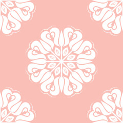 Floral vector pink white ornament. Seamless abstract classic background with flowers. Pattern with repeating floral elements. Ornament for wallpaper and packaging