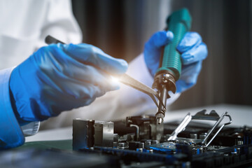 Repairing and upgrade mobile phone, electronic, computer hardware and technology concept.