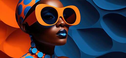 african afrobeats style orange and blue polka dots - obrazy, fototapety, plakaty