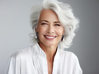 Fototapeta premium an elderly woman with white hair smiling