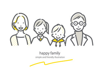 ミドル世代の4人家族　シンプルでお洒落な線画イラスト