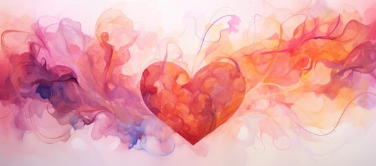 Watercolor abstract heart in pink tones on white background. Banner for valentine's day. Love