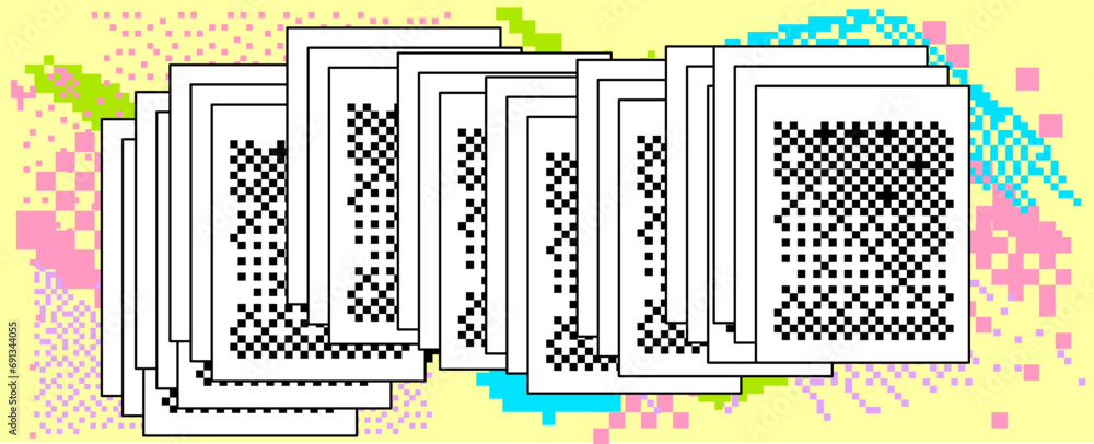 Poster Abstract glitched background with VHS pixel compression artifacts. Lo-fi vector texture.