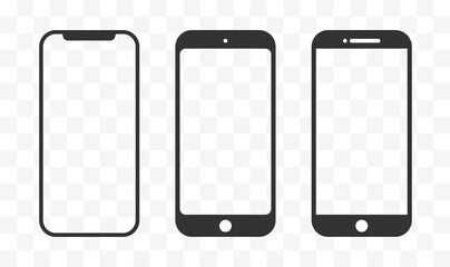 Smartphone icons, mobile phone mockup on transparent background. - obrazy, fototapety, plakaty