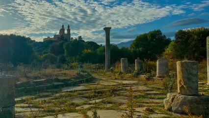 Panoramic view of the Roman archaeological site of Hippo, and the basilica of Saint-Augustin at the...
