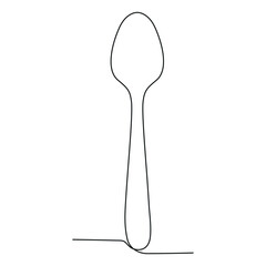 One continuous line drawing of spoon. Linear kitchen utensil in simple style. Editable stroke. Doodle vector illustration.