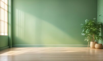 The interior background for the presentation showcases a wooden floor and a soft green wall, complemented by an intriguing glare from the window