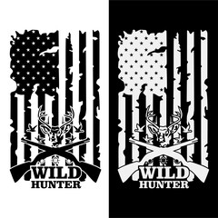 US Flag Wild Hunter Background Design, American flag hunting t shirt design