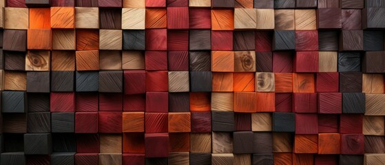 Bohemian Wooden Blocks in Reds and Oranges Background