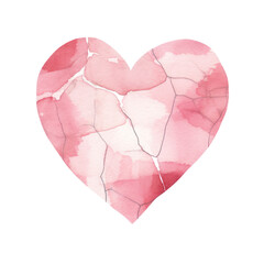 Watercolor illustration of broken heart element, Valentine concept.