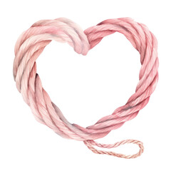 Fototapeta premium Watercolor illustration of twisted rope heart element, Valentine concept.