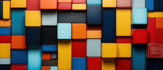 Pop Art Wooden Blocks in Bold Primary Colors and Patterns