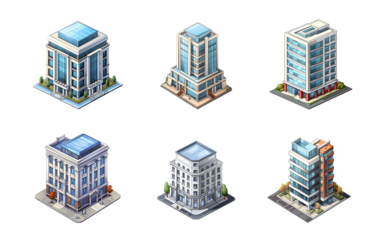Isometric building watercolor style. Isolated no background Generative Ai