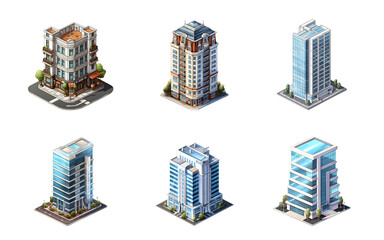 Isometric building watercolor style. Isolated no background Generative Ai