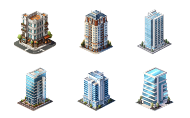 Isometric building watercolor style. Isolated no background Generative Ai