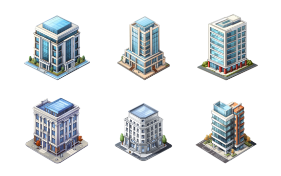 Isometric building watercolor style. Isolated no background Generative Ai