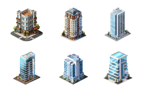 Isometric building watercolor style. Isolated no background Generative Ai