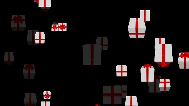 Alpha channel and loop-ready file - Falling gift boxes in motion background
