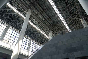 Interior view of the large exhibition hall at Nanning Convention and Exhibition Center in Guangxi, China