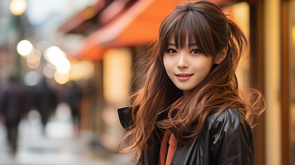 Fototapeta premium Captivating urban portrait of a young Japanese woman