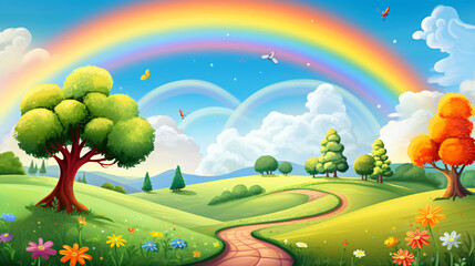Scene with cartoon rainbow