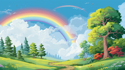 Scene with cartoon rainbow