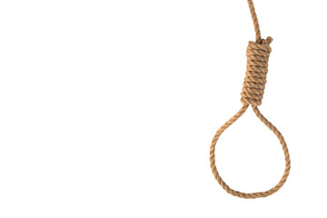 Rope noose for the executioner, natural fiber rope on a transparent background. Hemp rope noose for murder or suicide. Rope knot for the gallows. PNG. - obrazy, fototapety, plakaty