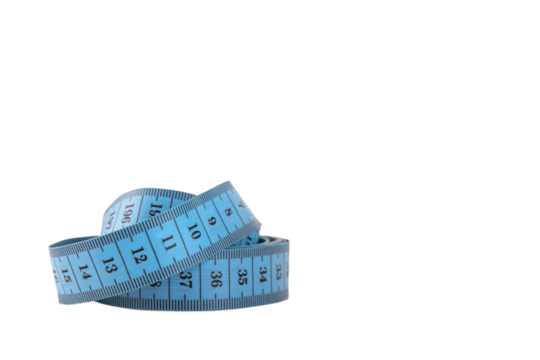 Blue measuring tape, soft ruler on a transparent background. PNG.