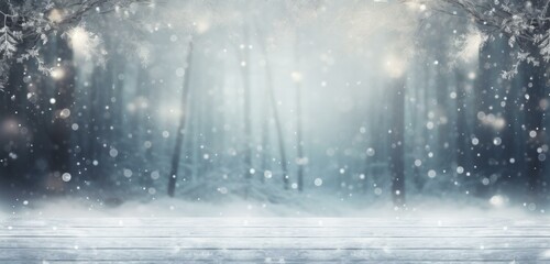 Winter landscape with snow falling and trees. Generative AI.