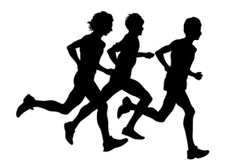 People athletes on running race on white background