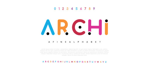 Archi Creative modern urban alphabet font. Digital abstract moslem, futuristic, fashion, sport, minimal technology typography. Simple numeric vector illustration - obrazy, fototapety, plakaty