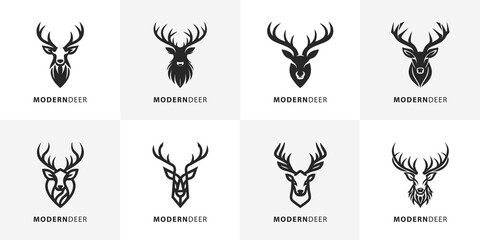 Stylized monochrome Deer | Hirsch Firmenlogo-Vektorgrafik Bundle | 8 variations Varianten