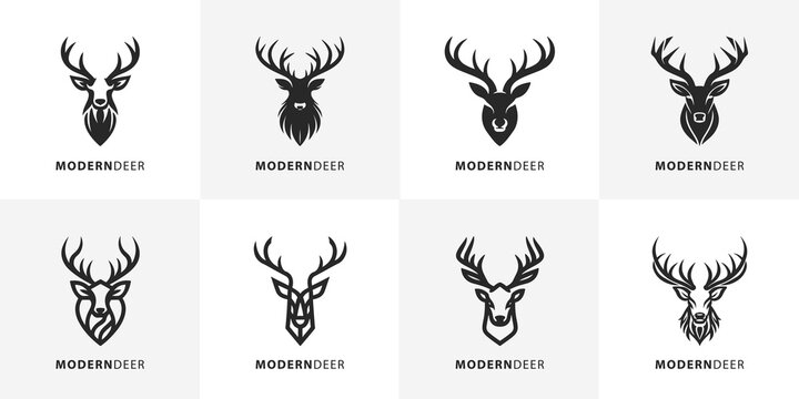 Stylized monochrome Deer | Hirsch Firmenlogo-Vektorgrafik Bundle | 8 variations Varianten