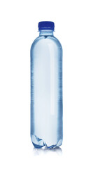 One plastic bottle with fresh water isolated on white