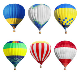Fototapeta premium Bright hot-air balloons on white background, set