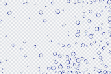 Blue air bubbles, oxygen, champagne crystal clear, isolated on a transparent background of modern design. Vector illustration of EPS 10. - obrazy, fototapety, plakaty