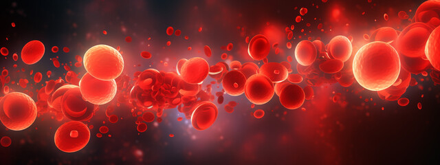 Obraz na płótnie Canvas White blood cells in blood flow, Leukemia, Leukocytes and erythrocytes in vein