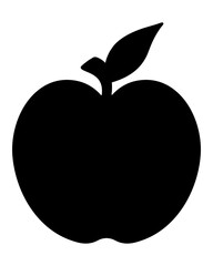 An apple with a leaf. Silhouette. Black fruit. Juicy apple fruit. Vector illustration. Isolated background. Fruit harvest. Sweet pulp. Seasonal product. Vegan food. Idea for web design.
