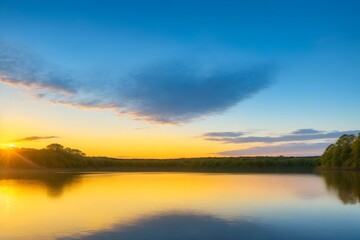 Blue sky and yellow sunlight Nature landscape image generative by Ai